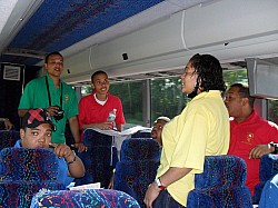 Hymn singing on the bus