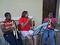 Jo-Lynn with trumpeters from Diepkloof